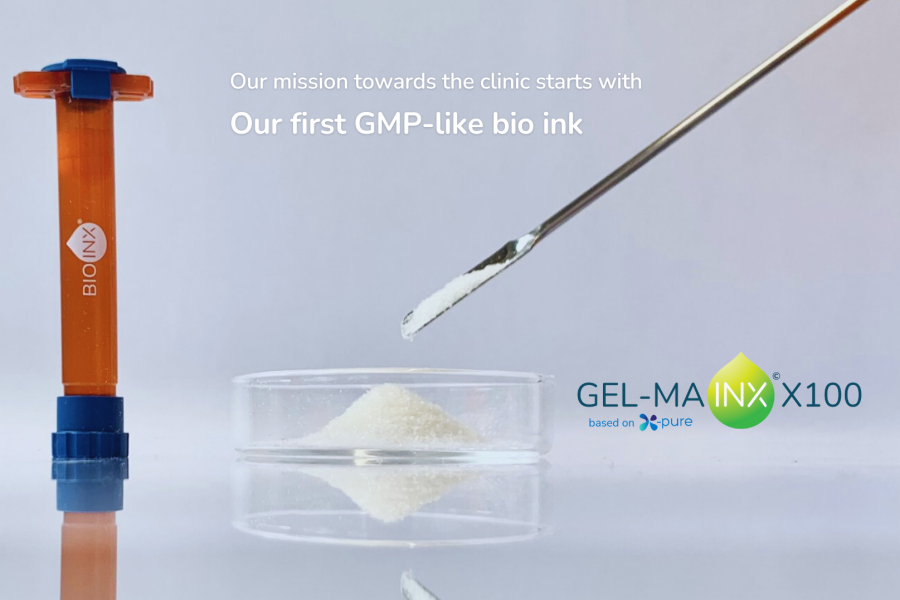 X-Pure based GEL-MA INX X100, the first GMP-like ready-to-use gelatin-based bio ink offered by BIO INX