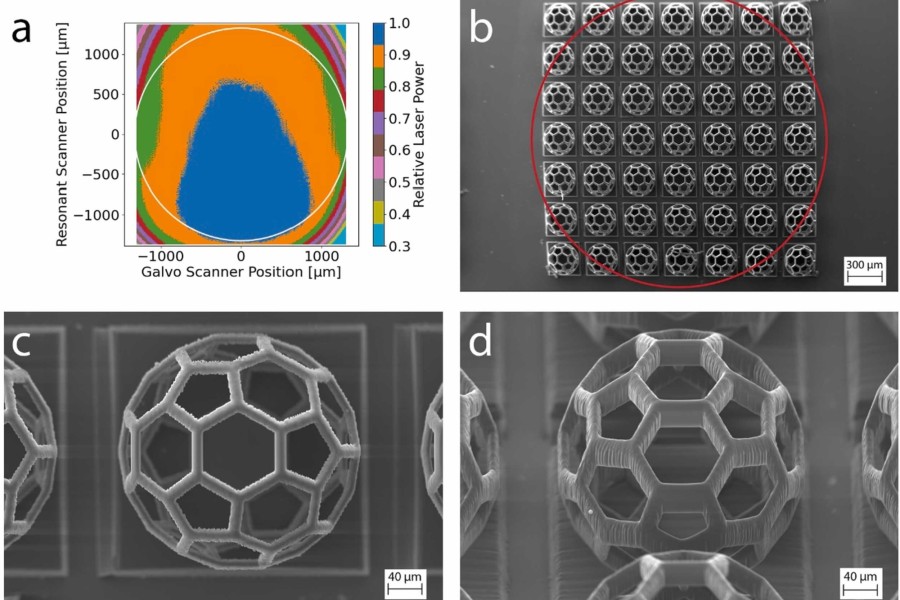 Electron microscopy image of the printed high resolution cellular cages using DEGRAD INX U100